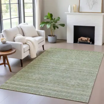 10' X 14' Sage And Ivory Striped Washable Indoor Outdoor Area Rug