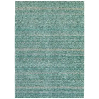 3' X 5' Teal Blue And Beige Striped Washable Indoor Outdoor Area Rug