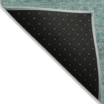 3' X 5' Teal Blue And Beige Striped Washable Indoor Outdoor Area Rug