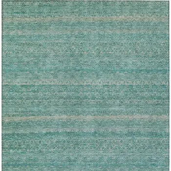 9' X 12' Teal Blue And Beige Striped Washable Indoor Outdoor Area Rug