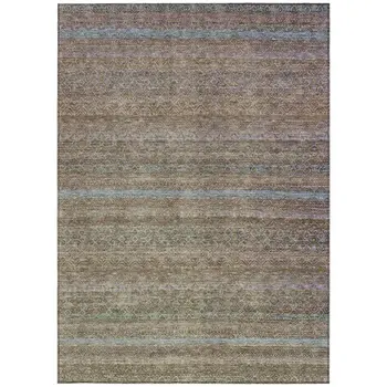 3' X 5' Brown And Denim Blue Striped Washable Indoor Outdoor Area Rug