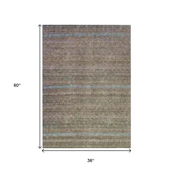 3' X 5' Brown And Denim Blue Striped Washable Indoor Outdoor Area Rug