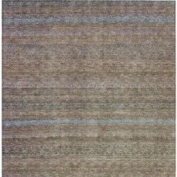 5' X 8' Brown And Denim Blue Striped Washable Indoor Outdoor Area Rug