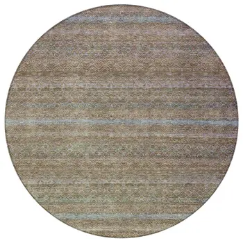 8' Brown And Denim Blue Round Striped Washable Indoor Outdoor Area Rug