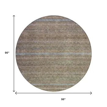 8' Brown And Denim Blue Round Striped Washable Indoor Outdoor Area Rug
