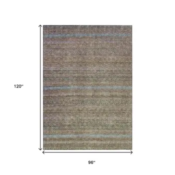 8' X 10' Brown And Denim Blue Striped Washable Indoor Outdoor Area Rug