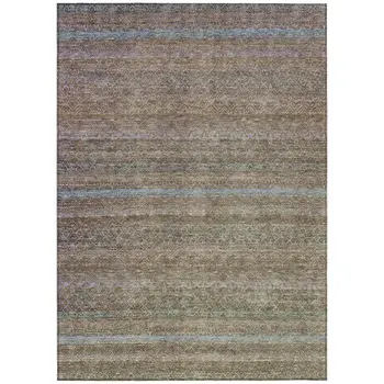 8' X 10' Brown And Denim Blue Striped Washable Indoor Outdoor Area Rug