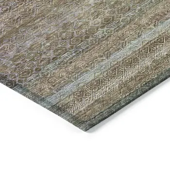 8' X 10' Brown And Denim Blue Striped Washable Indoor Outdoor Area Rug