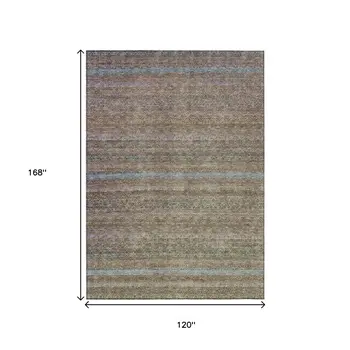 10' X 14' Brown And Denim Blue Striped Washable Indoor Outdoor Area Rug
