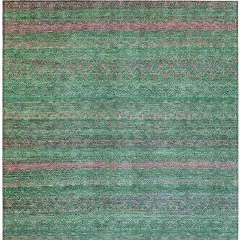 3' X 5' Green And Blush Striped Washable Indoor Outdoor Area Rug