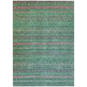 3' X 5' Green And Blush Striped Washable Indoor Outdoor Area Rug