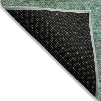 5' X 8' Green And Blush Striped Washable Indoor Outdoor Area Rug