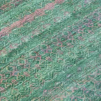 8' Green And Blush Round Striped Washable Indoor Outdoor Area Rug
