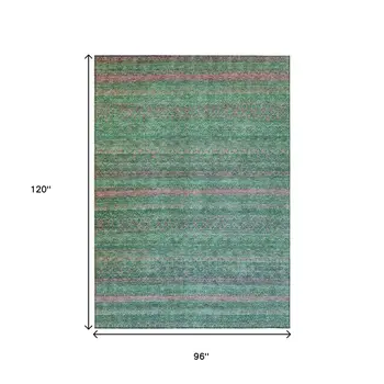 8' X 10' Green And Blush Striped Washable Indoor Outdoor Area Rug