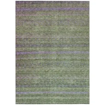 3' X 5' Olive Green And Purple Striped Washable Indoor Outdoor Area Rug