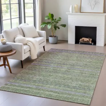 3' X 5' Olive Green And Purple Striped Washable Indoor Outdoor Area Rug