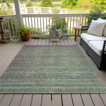 3' X 5' Olive Green And Purple Striped Washable Indoor Outdoor Area Rug
