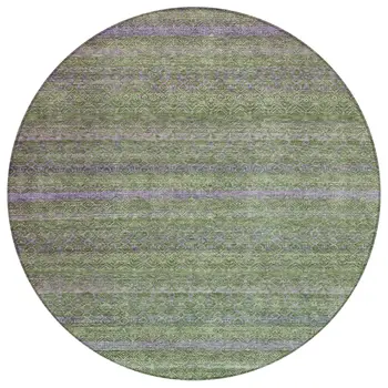 8' Olive Green And Purple Round Striped Washable Indoor Outdoor Area Rug