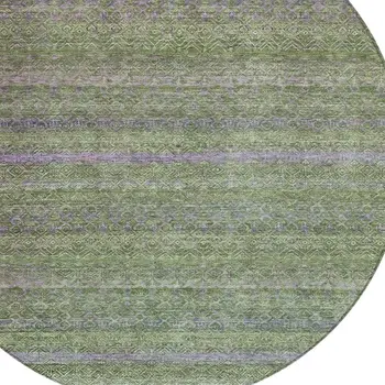 8' Olive Green And Purple Round Striped Washable Indoor Outdoor Area Rug