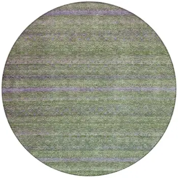 8' Olive Green And Purple Round Striped Washable Indoor Outdoor Area Rug