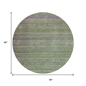 8' Olive Green And Purple Round Striped Washable Indoor Outdoor Area Rug