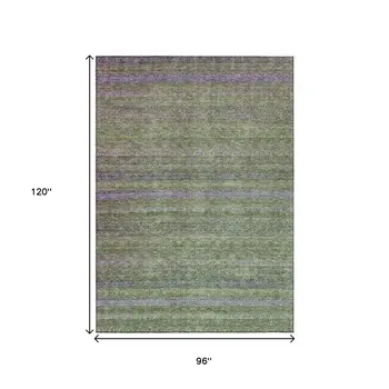 8' X 10' Olive Green And Purple Striped Washable Indoor Outdoor Area Rug