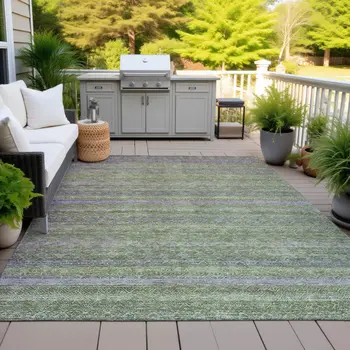 8' X 10' Olive Green And Purple Striped Washable Indoor Outdoor Area Rug