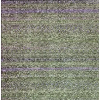 8' X 10' Olive Green And Purple Striped Washable Indoor Outdoor Area Rug