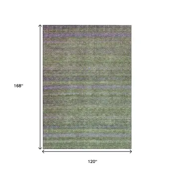 10' X 14' Olive Green And Purple Striped Washable Indoor Outdoor Area Rug