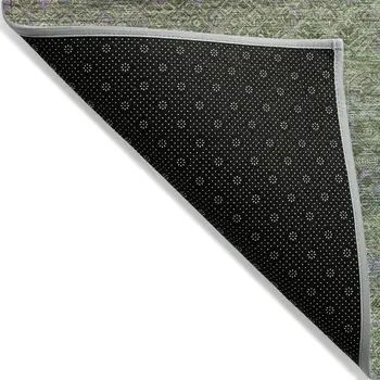 10' X 14' Olive Green And Purple Striped Washable Indoor Outdoor Area Rug