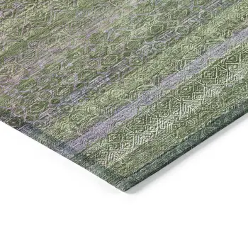 10' X 14' Olive Green And Purple Striped Washable Indoor Outdoor Area Rug