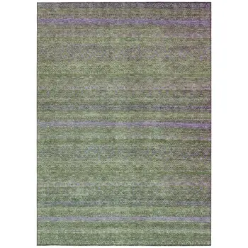 10' X 14' Olive Green And Purple Striped Washable Indoor Outdoor Area Rug