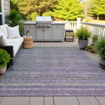 3' X 5' Purple And Lime Green Striped Washable Indoor Outdoor Area Rug