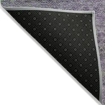 3' X 5' Purple And Lime Green Striped Washable Indoor Outdoor Area Rug