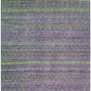 5' X 8' Purple And Lime Green Striped Washable Indoor Outdoor Area Rug