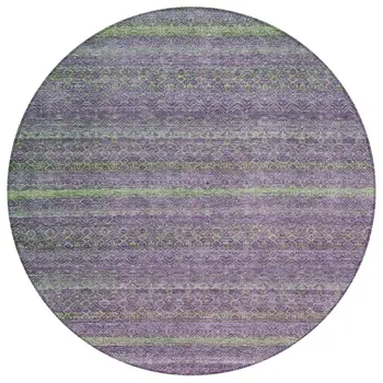 8' Purple And Lime Green Round Striped Washable Indoor Outdoor Area Rug