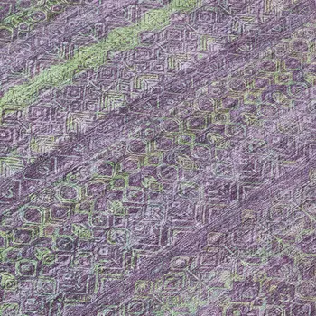 8' Purple And Lime Green Round Striped Washable Indoor Outdoor Area Rug