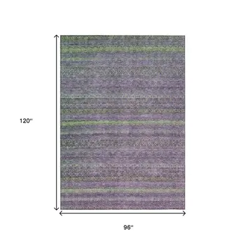 8' X 10' Purple And Lime Green Striped Washable Indoor Outdoor Area Rug