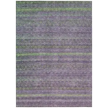 8' X 10' Purple And Lime Green Striped Washable Indoor Outdoor Area Rug