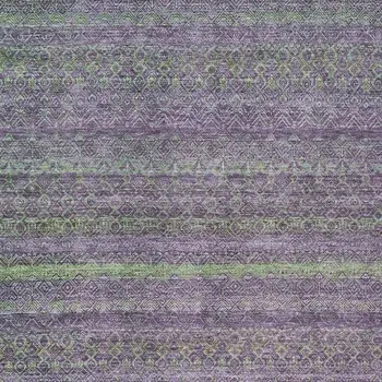 9' X 12' Purple And Lime Green Striped Washable Indoor Outdoor Area Rug
