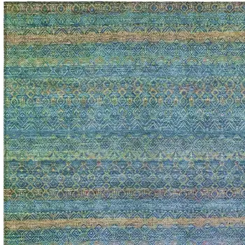 3' X 5' Teal Blue And Copper Striped Washable Indoor Outdoor Area Rug