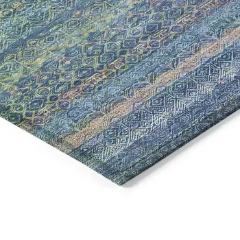 5' X 8' Teal Blue And Copper Striped Washable Indoor Outdoor Area Rug