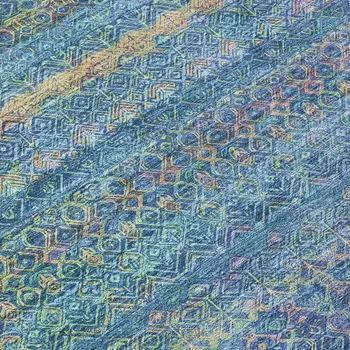 8' X 10' Teal Blue And Copper Striped Washable Indoor Outdoor Area Rug