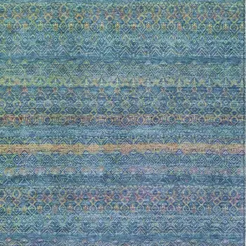 10' X 14' Teal Blue And Copper Striped Washable Indoor Outdoor Area Rug