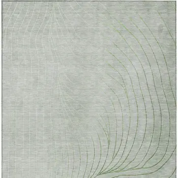 3' X 5' Artichoke Green And Silver Abstract Washable Indoor Outdoor Area Rug