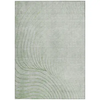 5' X 8' Artichoke Green And Silver Abstract Washable Indoor Outdoor Area Rug