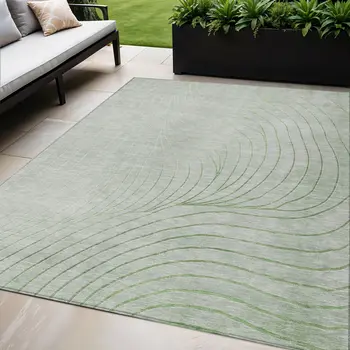 5' X 8' Artichoke Green And Silver Abstract Washable Indoor Outdoor Area Rug