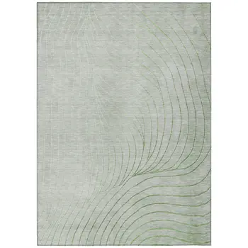 5' X 8' Artichoke Green And Silver Abstract Washable Indoor Outdoor Area Rug