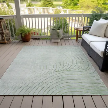 5' X 8' Artichoke Green And Silver Abstract Washable Indoor Outdoor Area Rug