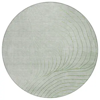 8' Artichoke Green And Silver Round Abstract Washable Indoor Outdoor Area Rug